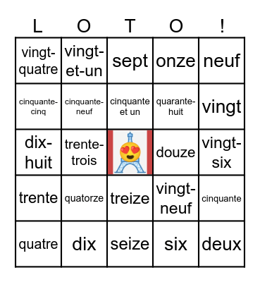 French numbers 0-60 Bingo Card