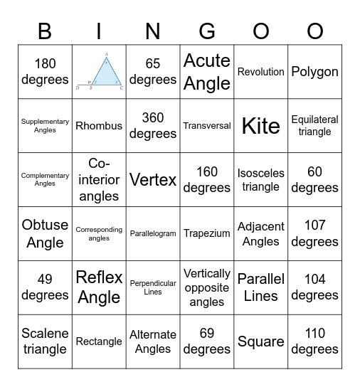 Review of Angles & Shapes Bingo Card