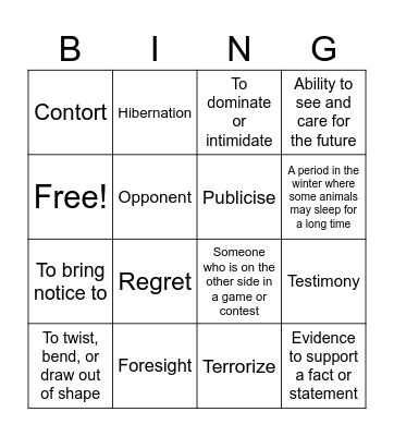 Week 5 Vocabulary Bingo Card