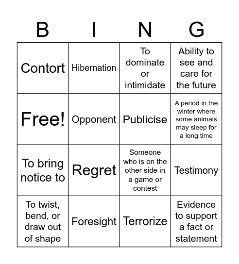 Week 5 Vocabulary Bingo Card