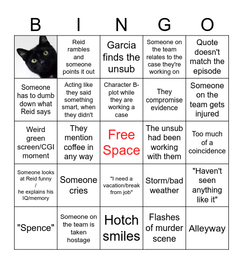 Criminal Minds Bingo Card