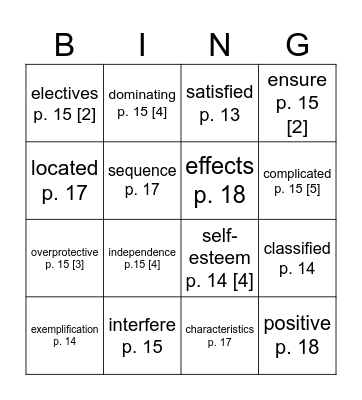 Vocabulary Bingo Card