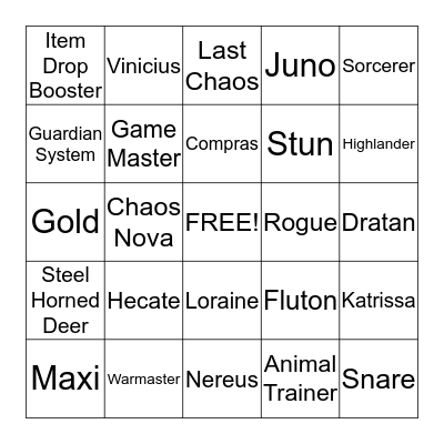 LastChaos Bingo Card
