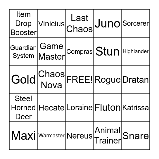 LastChaos Bingo Card