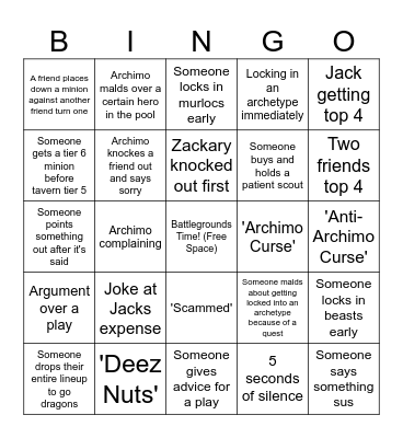 Battlegrounds Bingo Card