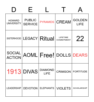 DELTA SIGMA THETA Bingo Card