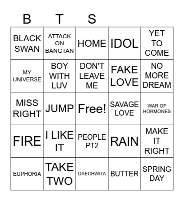 BangTan Sonyeondan Bingo Card