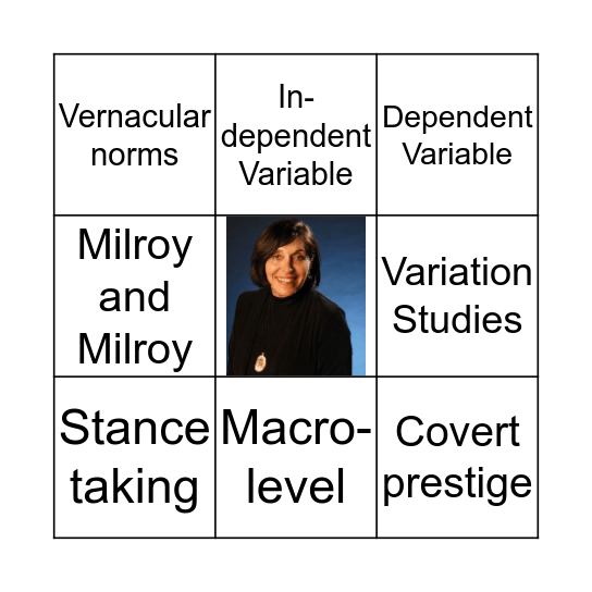 Language Variation Bingo Card