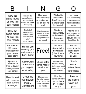 RASC Meet & Greet! Find someone who: Bingo Card
