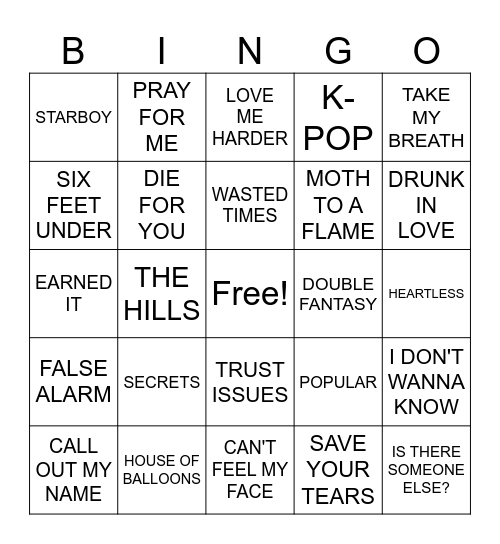 Round Four: The Weeknd Bingo Card
