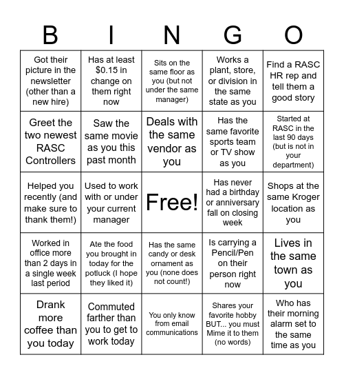 Meet & Greet - Find Someone Who: Bingo Card