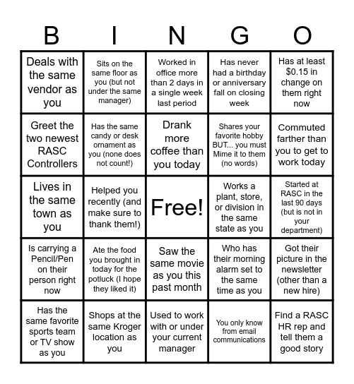 Meet & Greet - Find Someone Who: Bingo Card