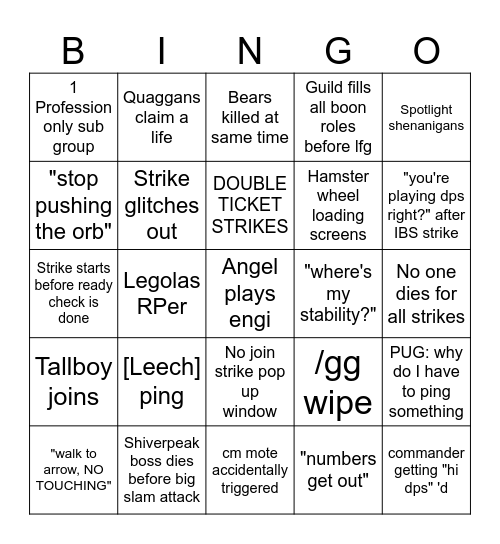 STRIKE BINGO 2 Bingo Card