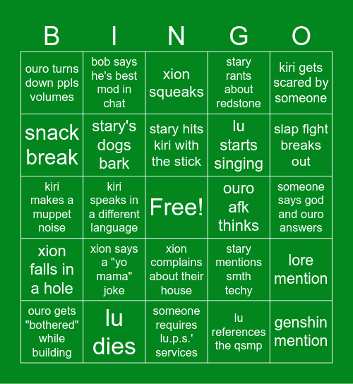 CloverSMP Bingo Card