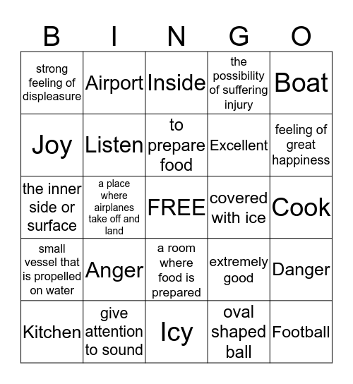 Vocabulary Bingo 1 Bingo Card