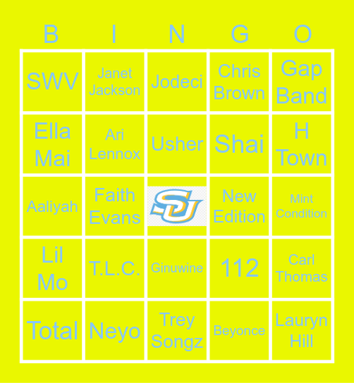 THE Trap Bingo @ SOUTHERN: Round 2(R&B) Bingo Card