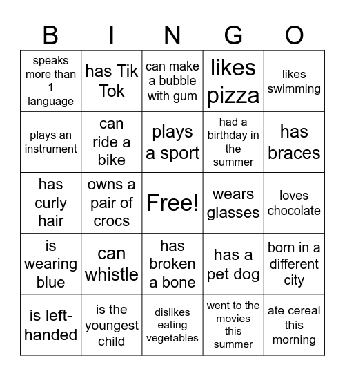 FIND SOMEONE WHO Bingo Card