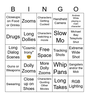 Andrew White Movie Bingo Card