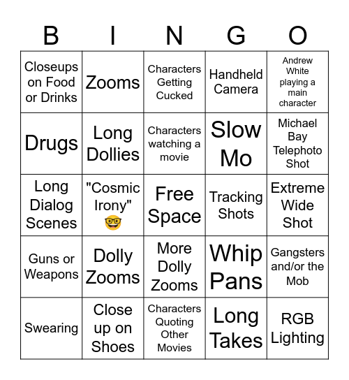 Andrew White Movie Bingo Card