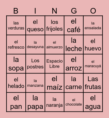 La Comida Bingo Card