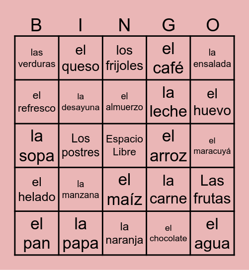 La Comida Bingo Card