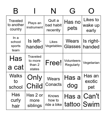 Get To Know You Bingo Card