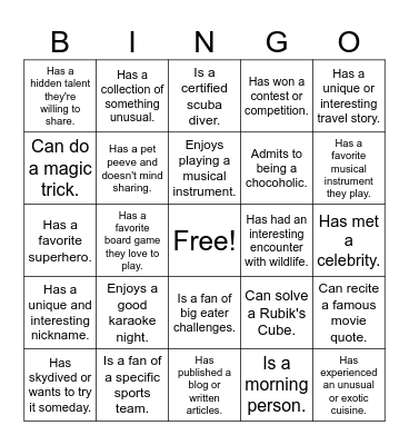 Get to Know You Bingo Card
