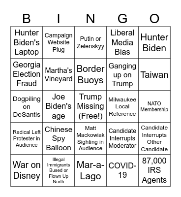 Travis GOP Presents: First Presidential Debate of 2024 Bingo Card