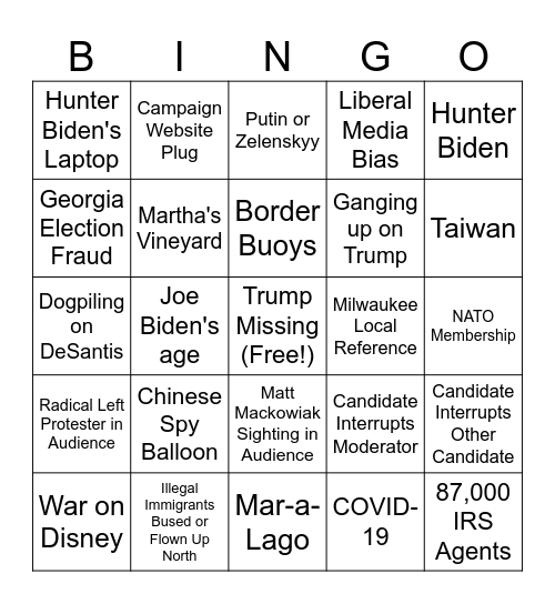 Travis GOP Presents: First Presidential Debate of 2024 Bingo Card