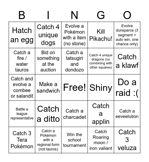 Pokémon scarlet violet lockout Bingo Card