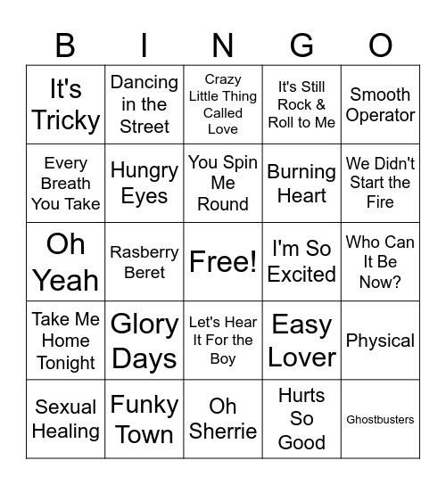80s Night 3 Bingo Card
