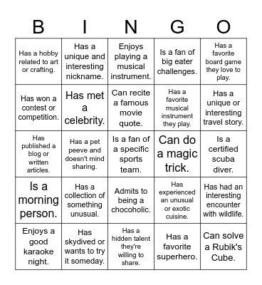 Get to Know You Bingo Card