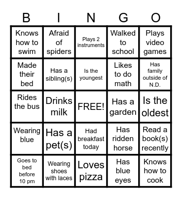Mrs. Tveito's Getting to Know You BINGO Card