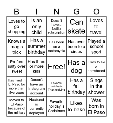Get to Know You Bingo Card