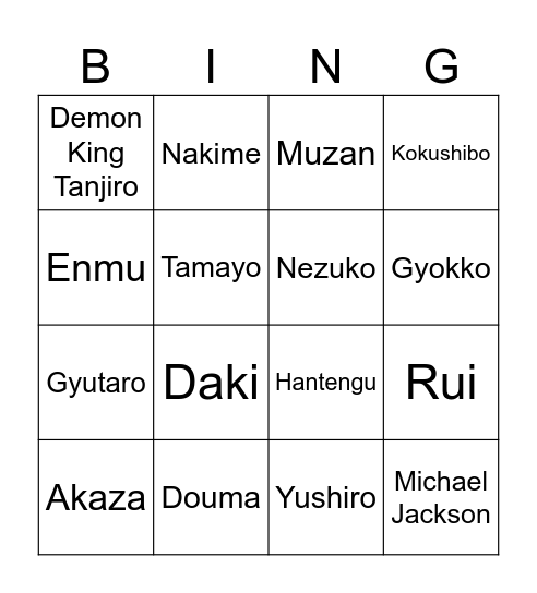 Demon Bingo Card