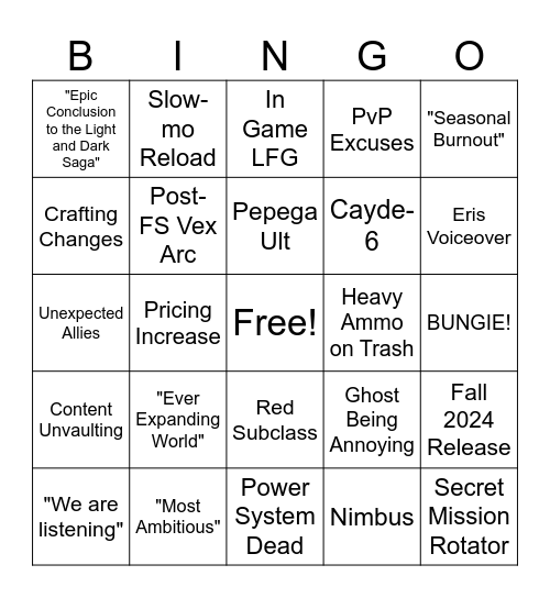 Bungo Bingo Card