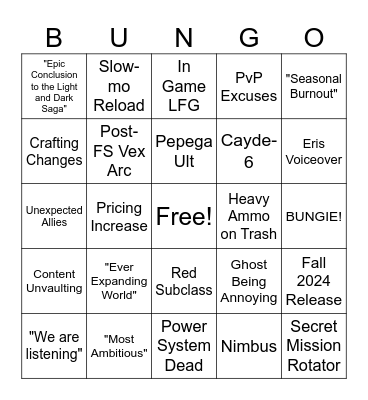 Bungo Bingo Card