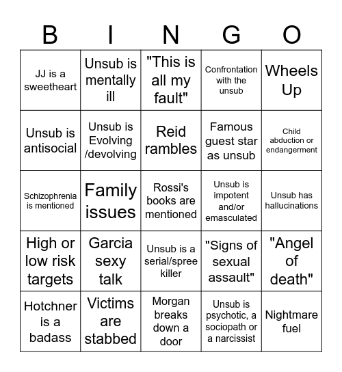 Criminal Minds Bingo Card