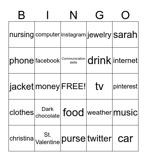 Valentine's Day Bingo Card