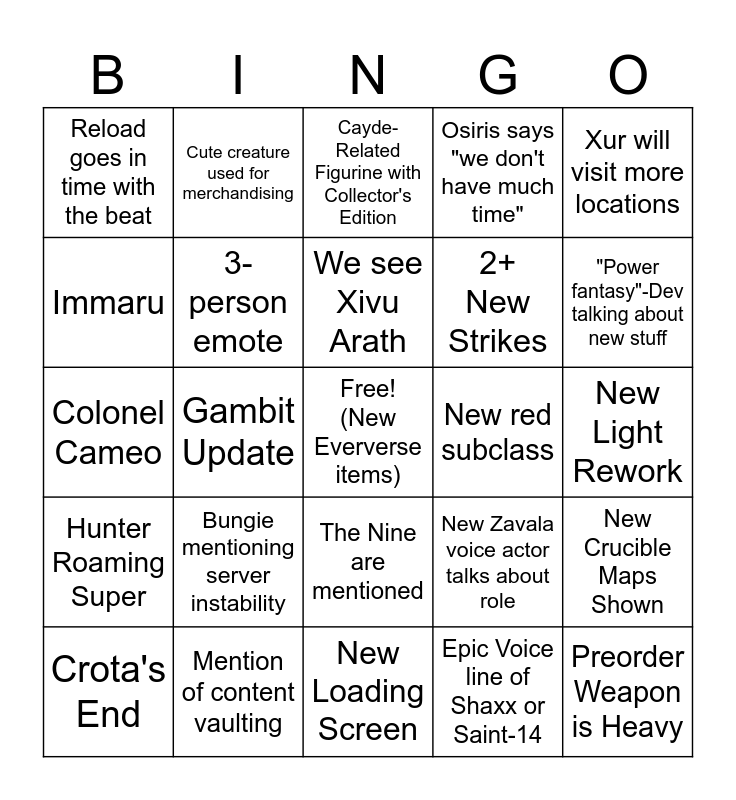Rowan's Final Shape Bingo Card