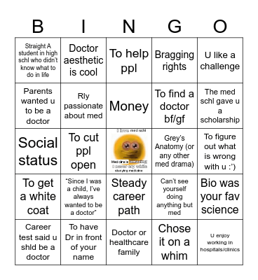 Reasons for studying med Bingo Card