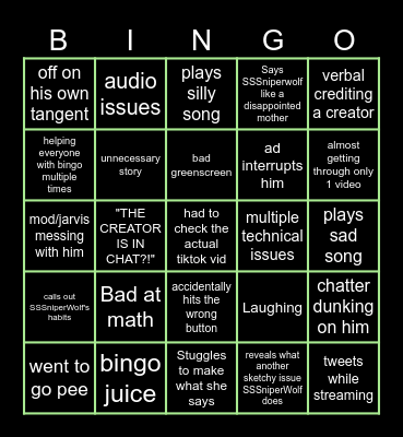 JJJacksfilms streams Bingo Card