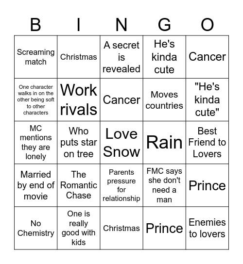 Romcom bingo! Bingo Card