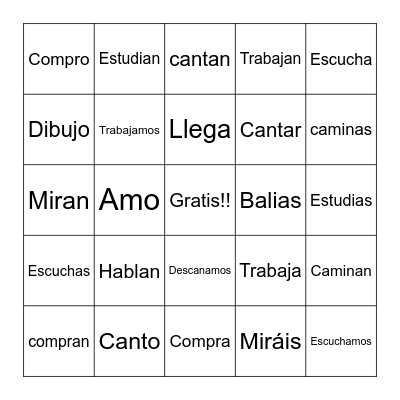 -AR Verbs Bingo (Conjugated Verbs Practice) Bingo Card
