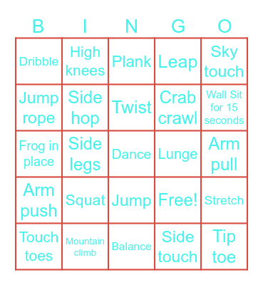 Exercise BINGO Card