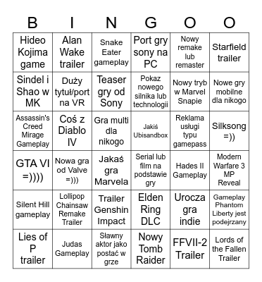 Gamescom 2023 Bingo Card