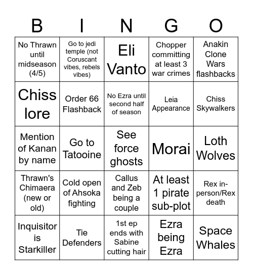 Ahsoka Season 1 Bingo Card