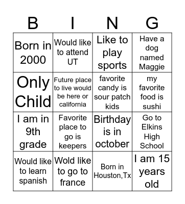 Untitled Bingo Card