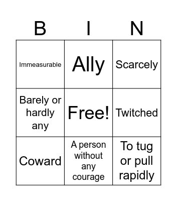 Week 10 Vocabulary Bingo Card