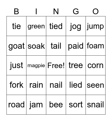 Jolly Phonics Bingo Card